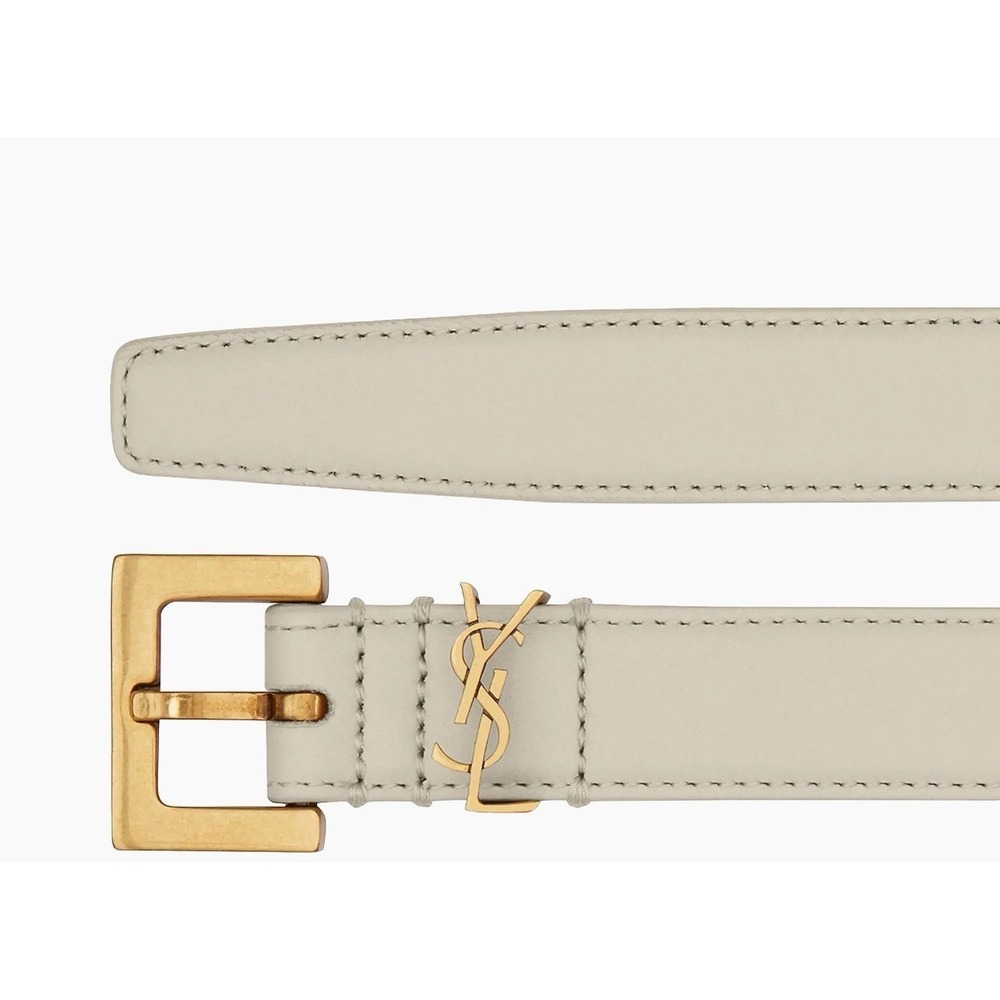 $575 Saint Laurent YSL Cassandre Belt With Square‎ Buckle In Leather White Sz 85